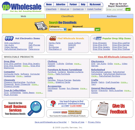 goWholesale homepage 